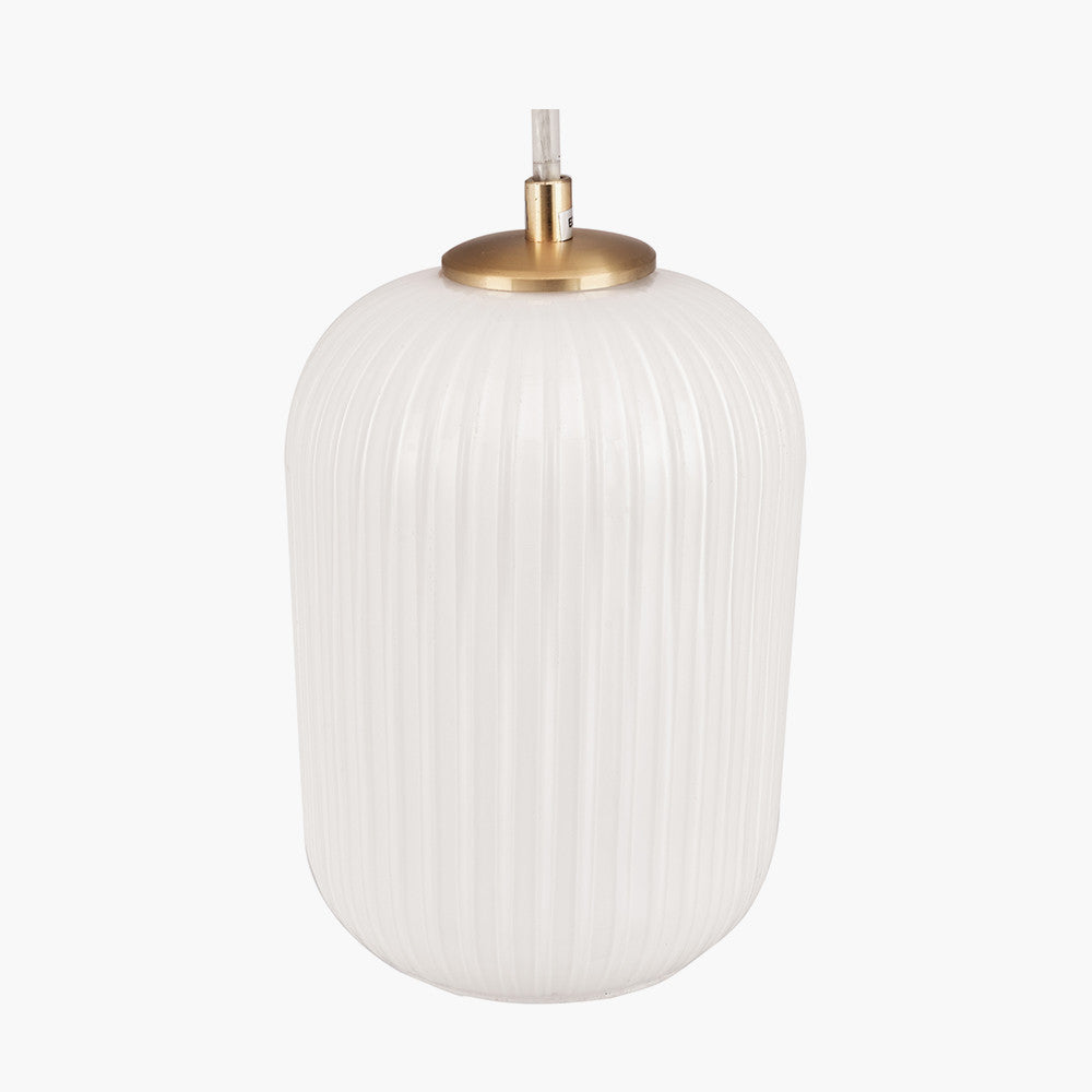 Alessia White Glass and Gold Metal Ribbed Glass Pendant